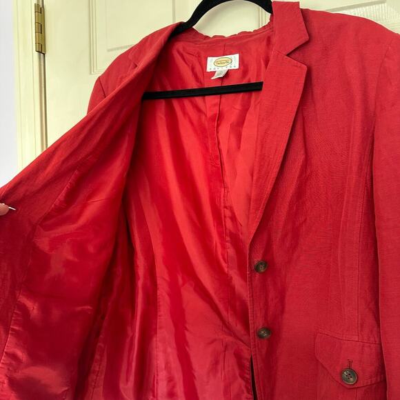 Talbots Petites Silk Linen Blend Blazer Shoulder Pads Size 16P Red Career Office - Picture 4 of 9
